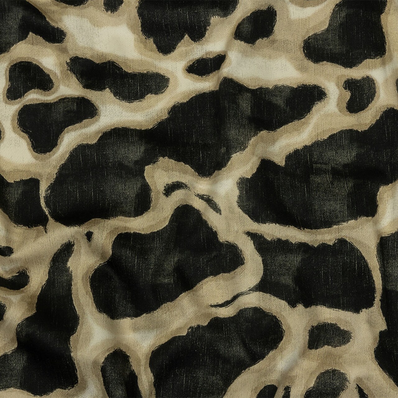 1 Yard Black and Beige Abstract Spot Cotton Sateen Stretch Fabric